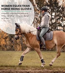 Premium <b>Ladies</b> Equestrian Horse Riding <b>Gloves</b> Track Fabric Synthetic <b>Leather</b> Microvision International Brand Customizable Design - Product Image 1
