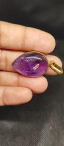 Pendentif en laiton fait main avec pierre précieuse cabochon en améthyste naturelle, pendentif en améthyste bleue - Product Image 5