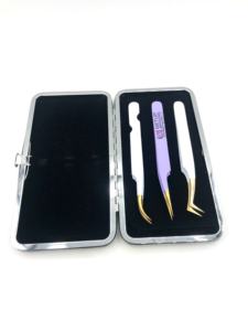 Nouvelle pince à épiler pour extensions de cils en acier inoxydable, style Powder Pro, droite et courbée, à pointe dentée, antistatique, dorée, 10 mm, logo personnalisé - Product Image 2