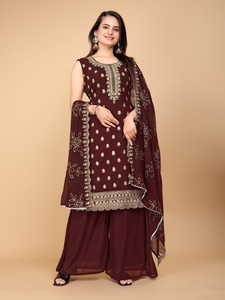 Dernière Collection Faux Georgette Avec Zari Et Paillettes Zari Work Salwar Costume Fabricant De L'Inde - Product Image 3