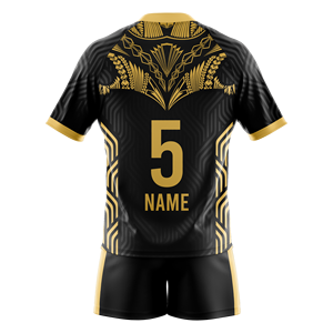 Conjunto de Uniforme de Rugby Sublimado Personalizado, Jersey y Pantalones Cortos para Equipo, Kit Deportivo Premium en Negro y Dorado - Product Image 2