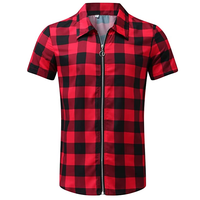 Chemises pour hommes, style vintage, en flanelle, col boutonné, fermeture éclair sur le devant, coupe ajustée décontractée, manches courtes, chemise hawaïenne, séchage rapide, respirante