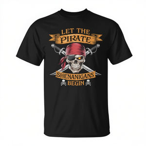 Maglietta pirata con teschio di Halloween Lascia che comienga la festa! Abbigliamento Promozionale Festivo - Product Image 2