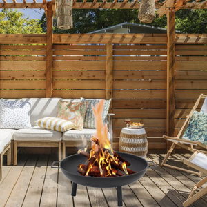 Finition enduite de poudre de bol de foyer en acier noir extérieur portatif avec des poignées pour des accessoires de gril de BBQ de fournitures de jardin - Product Image 6