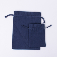 Sac en coton uni écologique fait main avec cordon de serrage, bleu marine de luxe, lavable, pour emballage cadeau, impression de logo personnalisé, pour mariage, bijoux
