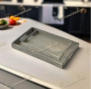 Mesita de noche de bambú gris, organizador de bandeja de madera rectangular, cocina, sala de estar, sofá, diseño clásico, bandeja de servicio de madera - Product Image 6