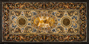 Pietra Dura dessus de table à manger incrusté de marbre pour le bureau ou la maison ensemble de meubles de salle à manger élégants au design moderne exclusif - Product Image 4