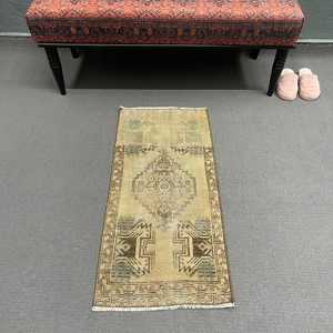 1.5x3.2 ft Turkish Vintage Rug, Small Rug, <b>Brown</b> <b>Wool</b> Rug - Product Image 1