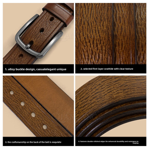 เข็มขัดหนังแท้กันน้ำสำหรับผู้ชาย หัวเข็มขัดโลหะผสมทรงสี่เหลี่ยม ลายเรียบแบบปรับแต่งได้ - Product Image 4