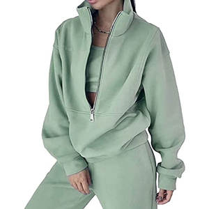 Chándal de lana de 2 piezas para mujer, Jersey informal con media cremallera, conjunto de chándal para correr, ropa de gimnasio y Fitness - Product Image 1