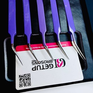 Pince à épiler pour cils GETUP BROSONS IMPEX de haute qualité, en acier inoxydable, nouvelle isolation, couleurs violettes, pointe lisse, poignée diamantée - Product Image 5