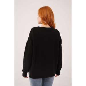 Pull en tricot noir Thessaloniki avec fente latérale, style décontracté, vente en gros - Product Image 1