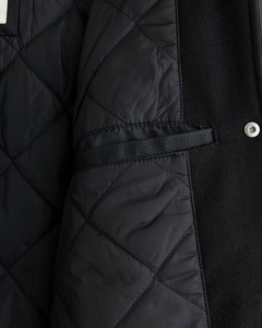 Chaqueta universitaria con logotipo bordado personalizado de alta calidad para exteriores, chaqueta universitaria con manga de cuero de Color sólido para hombre - Product Image 5