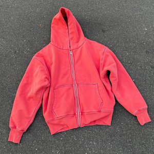 Sudaderas personalizadas de lavado ácido Vintage con cremallera completa lavado de piedra desgastada sudaderas con capucha de gran tamaño para hombre Sudadera con capucha de gran tamaño - Product Image 3