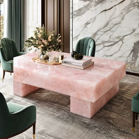 Mesa de Comedor Rectangular de Cuarzo Rosa y Cuarzo Blanco de Lujo |   Artículos Hechos a Mano, Pulidos, Ecológicos, de Piedras Semipreciosas