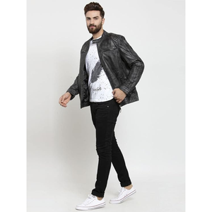 Veste en cuir de haute qualité pour hommes, coupe ajustée, décoration de poche avec col, vêtements d'hiver - Product Image 6