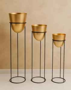 Ensemble de 3 supports de plantes en fer forgé modernes, finition cuivre, hauteur 36 pouces, résistants à la rouille et légers - Product Image 1