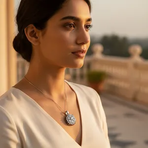 Precioso Colgante Religioso con Forma de Flor con Circonita Cúbica y Baño de Oro - Product Image 2