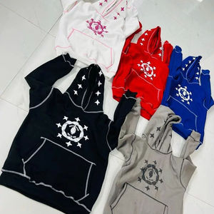 Vente en gros de sweats à capuche 100% coton de haute qualité sweats à capuche imprimés numériques en détresse pour hommes Designer White Boxy Cropped Graphic - Product Image 1