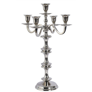 Élégant candélabre en aluminium à 5 bras, finition nickel, support de bougie en métal pour la décoration de la maison, des mariages, des événements, des centres de table - Product Image 2
