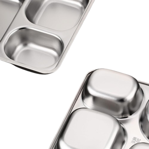 Lot de 5 plateaux et assiettes rondes divisées en acier inoxydable écologiques pour les mariages, les adultes, les collations, les portions de nourriture - Product Image 1