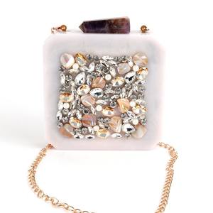 Bolsos de Mano Personalizados Hechos a Mano para Mujer, Bolsos de Resina con Perlas y Botones de Estrás, Cierre Abierto, Forro de Algodón - Product Image 4