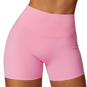 Shorts de yoga taille haute personnalisés pour contrôle du ventre, shorts de sport pour femmes, froissés et bout à bout, fabricant d'usine - Product Image 2