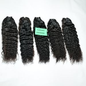 Vente en gros d'extensions de cheveux indiens humains non transformés de qualité supérieure 100% paquets vierges bruts de couleur noire crépus bouclés - Product Image 5