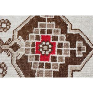 Vintage Turkish <b>Runner</b> <b>Rug</b> 3.2x10.4 ft, White Brown Floral Wool <b>Rug</b> - Product Image 5