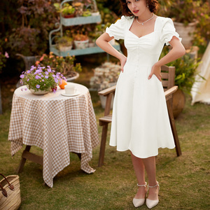 OEM-<span class=keywords><strong>vestido</strong></span> de verano de <span class=keywords><strong>manga</strong></span> corta con botones decorados, cuello en V - Product Image 3