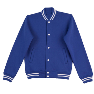 Veste universitaire bleu marine pour homme, col montant, logo sur le devant, fermeture éclair, coupe classique, vêtement d'hiver, style preppy - Product Image 3