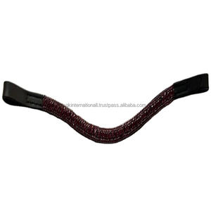 Banda de cuero para cejas de caballo, diseño personalizado, negro, inglés, con 3 filas, cristal púrpura, mega ostentoso, grueso, de cuero - Product Image 1