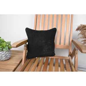 Oreiller Patchwork Kantha en laine noire 14x14 pouces coussin tissé brodé Vintage jeté décoratif en forme de boule rustique pour une utilisation au sol - Product Image 1