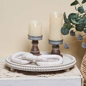 Bandeja redonda para decoración del hogar, bandeja con cuentas de madera blanca, redonda decorativa para decoración de mesa de centro de sala de estar, cocina - Product Image 3