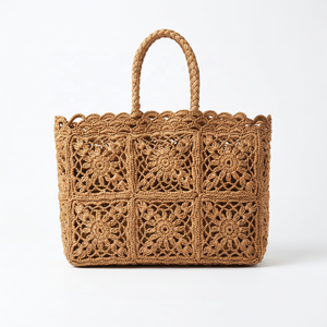 Sac fourre-tout d'été bohème en raphia pour femme ANA Madagascar, fait main, réutilisable, couleur unie, avec option de logo personnalisé - Product Image 1