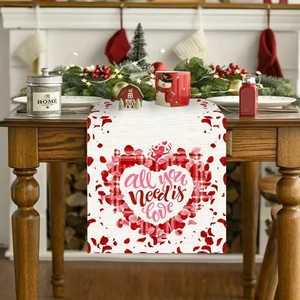 Tovaglia Quadrata Riutilizzabile in Lino Moderno, Runner da Tavola Serie Red Dwarf Love Stampata, Decorazione per <span class=keywords><strong>Cucina</strong></span> San Valentino, Vendita Transfrontaliera - Product Image 3
