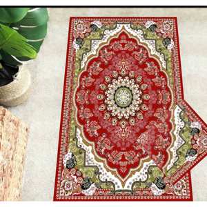 Tapis de prière islamique rouge : Décoration de maison musulmane imprimée en 3D, avec tapis moelleux à poils longs - Product Image 5
