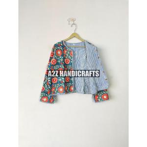 Chaqueta Acolchada Floral Vintage para Mujer, Abrigo de Punto Transpirable con Botones de Tela de Algodón Indio Elegante para Otoño/Invierno - Product Image 1