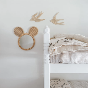 Miroir pour enfants en rotin mignon avec oreilles de souris Décoration murale mignon miroir rond tissé Boho Nursery Room Decoration Handmade Natural Mirror - Product Image 2