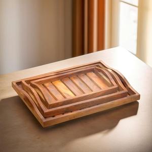 Cesta de madera decorativa Woodino II Bandejas de madera con asas laterales II Juego de 3 cajas de madera Sheesham - Product Image 1