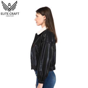 Chaqueta informal de invierno con botones de solapa para mujer, textura de moda, cuero PU, suelta y cálida - Product Image 5