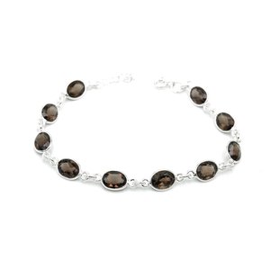 Pulsera de cuarzo ahumado de Plata de Ley 925, cadena de joyería de boda delicada minimalista y pulsera de eslabones, regalo para su aniversario - Product Image 4