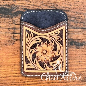 ใหม่ที่ใส่บัตรหนังเครื่องมือที่หรูหราทำด้วยมือสำหรับผู้หญิงสีน้ำตาลดอกไม้หนังแท้ขนาดเล็กกระเป๋าสตางค์หนังวัวแบบตะวันตกเคสใส่บัตร - Product Image 1