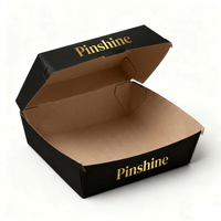 Scatola per hamburger a conchiglia in cartone nero antigrasso, personalizzabile con logo, per combo da asporto, ideale per pranzo, in offerta speciale