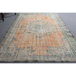Tapis Vintage en Laine Vert Orange 5.7 X 9.7ft Turc Plat Tissage Patchwork Motif Salon Tapis avec Support en Latex - Product Image 5