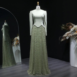 Robes de soirée sirène en satin vert musulman à manches longues avec cristaux Jancember LSZ613 - Product Image 2