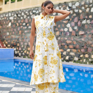 Conjunto de vestido Kurti de rayón estampado de algodón para mujer DE LA India con pantalón Casual verano étnico Top Bottom para niñas estilo Formal - Product Image 1