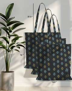 Sac fourre-tout en coton imprimé avec un petit motif ethnique noir, écologique, réutilisable, pour le shopping quotidien, léger - Product Image 1