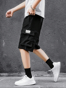 Short en jean baggy hip hop streetwear pour hommes avec plusieurs poches Short cargo en coton à motifs solides pour hommes - Product Image 6