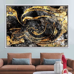 Tableau mural en toile marbrée dorée : Impression à l'encre d'alcool chatoyante, TOILE ENCADRÉE BLANCHE - Product Image 1